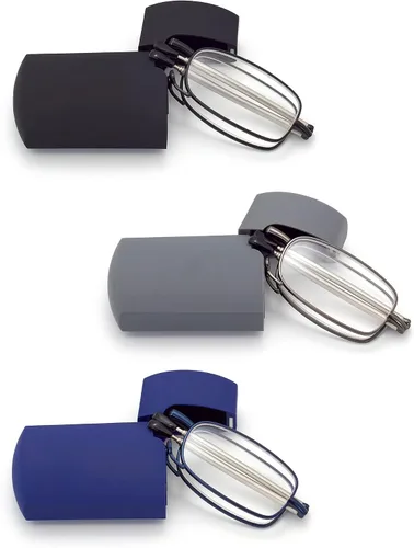 Miniatura 13 de HIGHLIKE Hard Cases Folding Reading Glasses, Pocket Wallet Purse Compact Spring Hinge Readers, Transparent Clear Lens Paquete de 3: 3 plomizos