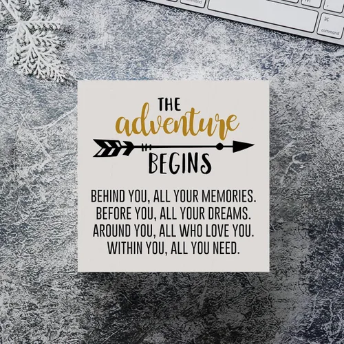 Miniatura 4 de mmiishe Letrero de madera con texto en inglés «The Adventure Begins», decoración de pared para acampar en el hogar, 5 x 5 pulgadas, diseño rústico