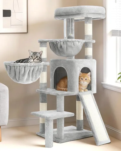 Gitelsnour Árbol para gatos, torre para gatos con condominio, 2 cestas, plataforma grande, tabla para rascar, postes rascadores para gatos de