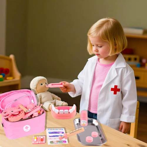 Miniatura 4 de JJ Technology - Juego de juguetes de madera para doctor, 32 piezas, kit médico para niños pequeños de 3 años, juguetes inclinados Montessor