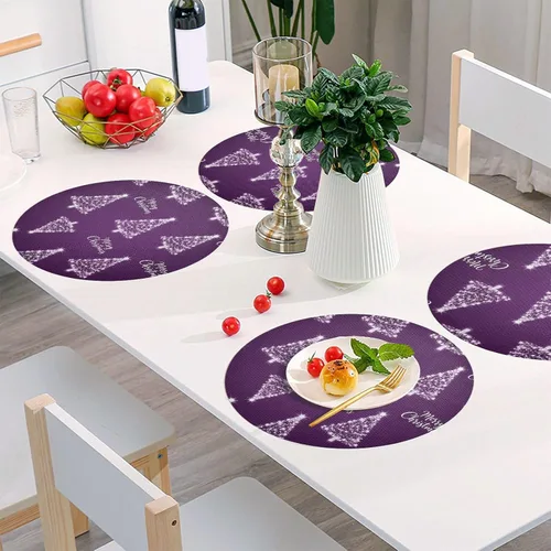 Miniatura 6 de Trees Christmas Purple Dining Room Table Placemats, Non Slip Washable Dinner Mat for Kitchen Table one sizex4