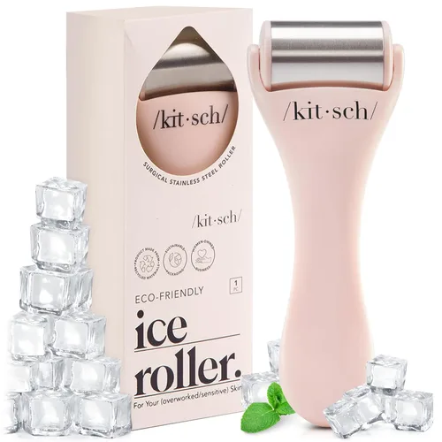 Kitsch Rodillo de hielo de acero inoxidable para cara, esencial para el cuidado de la piel, regalo de vacaciones, rodillo de hielo calmante para Rosa