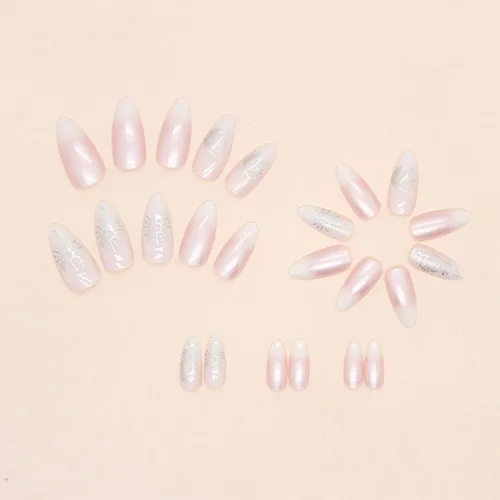Miniatura 3 de Aurora - Uñas postizas a presión degradadas, uñas postizas largas de almendra, diseño de sol y luna brillante, uñas artificiales reutilizables