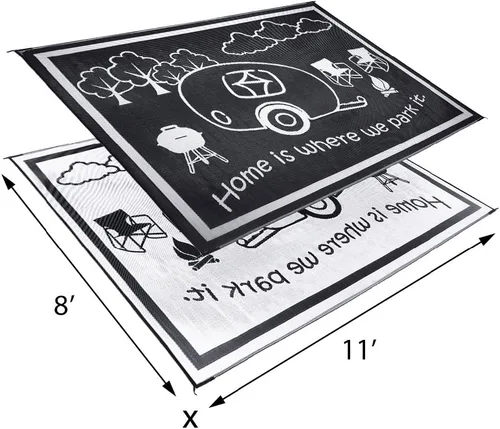 Miniatura 2 de Stylish Camping Ming's Mark RH8111 - Tapete reversible para casa rodante, 8 x 11 pies, negro/blanco