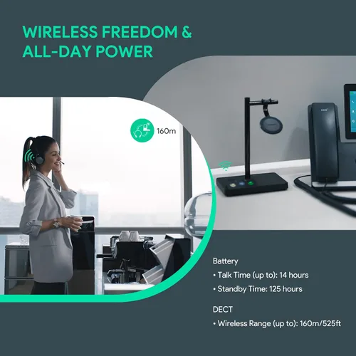 Miniatura 6 de Yealink WH62 Auriculares inalámbricos DECT Teams Zoom UC certificado, trabajo para PC, computadora portátil, Mac, escritorio de oficina, teléfono
