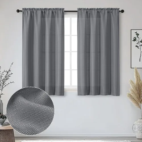 Miniatura 75 de OWENIE Bob Juego de 2 Paneles de Cortinas Negras de Cocina para Ventanas de 36 Pulgadas de Largo, Cortinas Cortas de Café con Textura de Lino