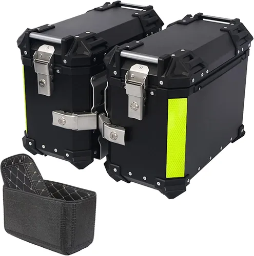 Maletas laterales para motocicleta, 38L de motocicleta de lado duro, alforjas para maletero Tour, maletín lateral negro/plateado (color negro,