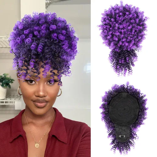 Miniatura 9 de Extensión de cola de caballo afro rizada Fayasu para mujeres negras, con cordón, cola de caballo con cabello rizado y flequillo, extensión