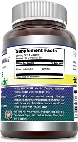 Miniatura 2 de Amazing Formulas - Suplemento de cápsulas de ácido alfa lipoico de 300 mg, sin OMG, sin gluten, fabricado en Estados Unidos (60 unidades)