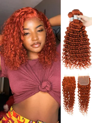Miniatura 53 de P4/27 Cabello Humano Solitario de Onda Profunda con Reflejos Rubios Miel, 12A 100% Tejido Brasileño Virgen Ondulado Grueso con Mechas Ombre Marrón