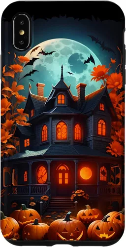Miniatura 11 de Funda para iPhone 11 Pro Max Halloween espeluznante casa embrujada murciélagos y calabazas talladas