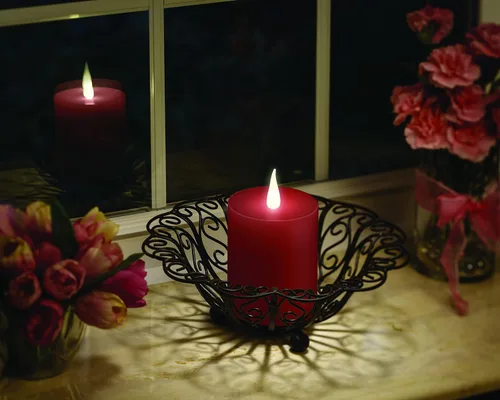 Miniatura 2 de Xodus Innovations WC1684R - Vela de pilar de cera LED sin llama de 4 pulgadas con temporizador automático y llama parpadeante 3D blanca cálida, Rojo