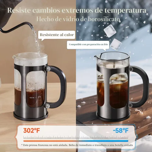 Miniatura 6 de Veken Cafetera de prensa francesa de 34 onzas, cafetera sin contacto de plástico, cafetera de acero inoxidable de vidrio grueso, cafetera de Pieltre