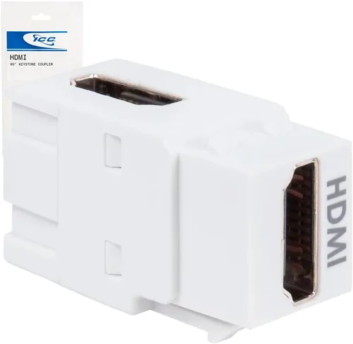 ICC Conector Keystone HDMI de 90 grados, acoplador HDMI hembra a hembra, inserto de ángulo recto para placa de pared, estilo HD, blanco, individual