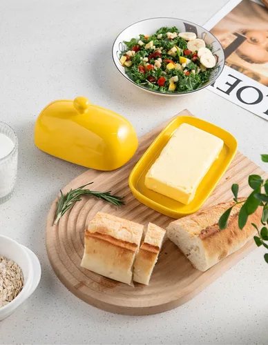 Miniatura 2 de Sweejar Mantequillera de cerámica con tapa para encimera, recipiente para mantequilla de porcelana con mango de perilla, recipiente para mantequilla