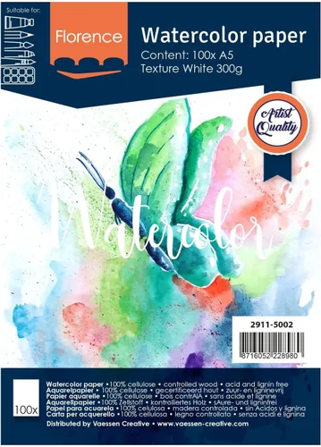 Miniatura 21 de Vaessen Creative VARTA Florence - Papel A4 para acuarela, 10 hojas para pintar, manuales, proyectos de arte y más, calidad artística, calidad