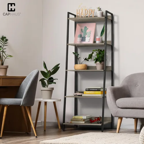Miniatura 2 de CAPHAUS Estantería con Escalera de 5 Niveles, Estante Independiente de 24 Pulgadas de Ancho, Estantería Librero Organizador de Almacenamiento, Gris