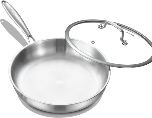 Miniatura 12 de DELARLO - Sartén de acero inoxidable de 8 pulgadas, sartén de inducción de tres capas compatible con hasta 600 ℉, calor rápido y uniforme, apto