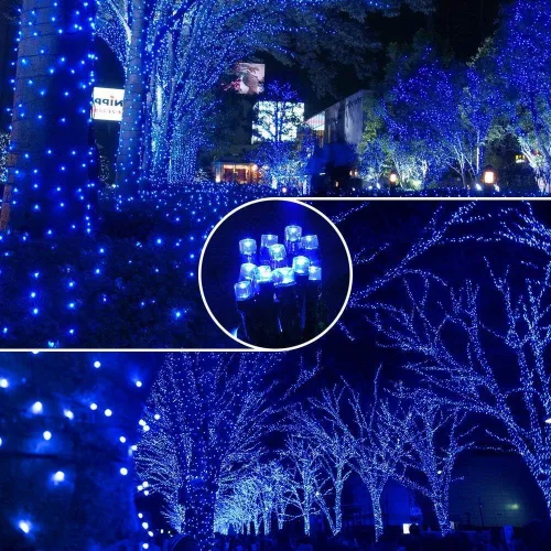 Miniatura 8 de Cadena de luces de Navidad para interiores – 220 LED de 82 ft, 8 modos de memoria, enchufe de extremo a extremo, impermeable decorativo para Azul
