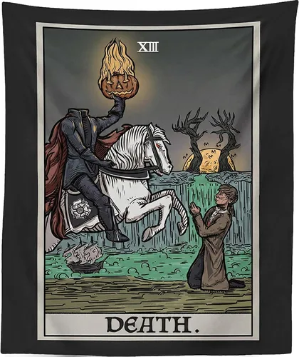 Tapiz de cartas del tarot de la muerte, jinete sin cabeza, La leyenda del somnoliento hueco, gótico, Halloween, decoración para colgar en la pared