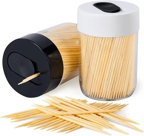 Miniatura 13 de Urbanstrive Soporte para palillos de dientes resistente y seguro con 1600 palillos de madera natural para limpieza dental, decoración única de Negro