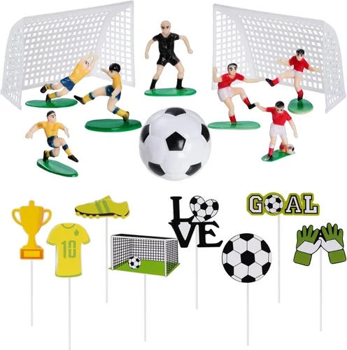 Pistha 18 piezas de decoración de pastel de fútbol, decoración de balones de fútbol, figura de jugador de fútbol para fiesta de cumpleaños, fiesta