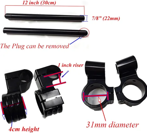 Miniatura 8 de Manillares de clip de 1.220 in de 1 pulgada para tubo de horquilla de 1.220 in, barras de motocicleta de 7/8 pulgadas, con clip de 1.220 in