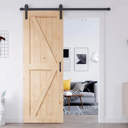 EaseLife - Puerta corrediza estilo granero de 32.0 x 84.0 in con kit de herrajes para puerta de granero de 5.5 pies y asa incluida, montaje DIY,