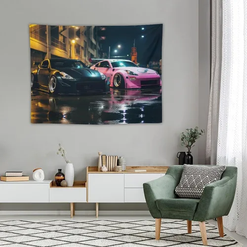 Miniatura 4 de FeoYoed Jdm - Tapiz japonés para automóvil, 350z, color negro y rosa, para estacionar, estación lluviosa, calle, pared, arte de pared