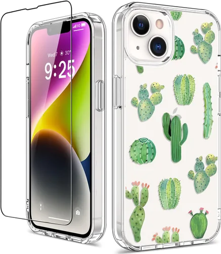 Miniatura 26 de Funda para iPhone 14 Pro con protector de pantalla, 6.1 pulgadas, transparente de cuerpo completo, a prueba de golpes, diseño floral, para niñas