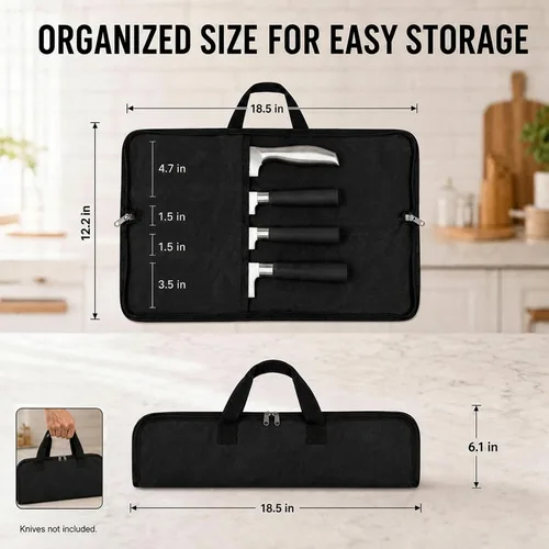 Miniatura 2 de Rollo de cuchillos, bolsa resistente para cuchillos, estuche de lona encerada con 4 ranuras para cuchillos y herramientas de cocina, bolsa