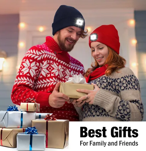 Miniatura 7 de Gorro LED unisex, linterna de invierno recargable por USB, gorro de Navidad con luz para hombre, azul