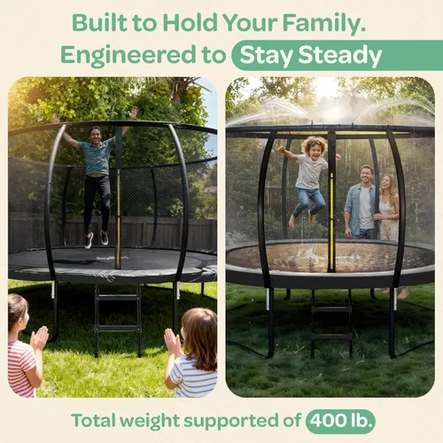 Miniatura 3 de JoyBerri Trampoline Outdoor - Upsurge ASTM Certified Safe 8Ft 10Ft 12Ft 14Ft 15Ft 16Ft Recreational Trampoline for Kids and Adults. Anti-Rust Negro