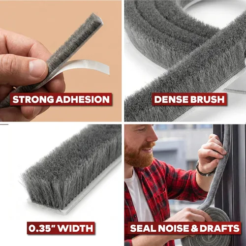 Miniatura 7 de XFasten Burlete autoadhesivo para ventanas y puertas, 0.35 pulgadas x 33 pies, tapón de sello de cepillo de puerta insonorizado, tira de sellado