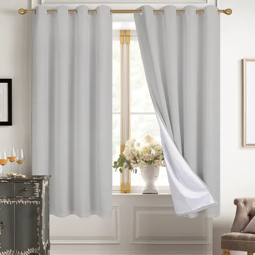 Miniatura 80 de Diraysid Cortinas 100% opacas de lino beige para dormitorio, con ojales, aislamiento térmico, cortinas de oscurecimiento de habitación