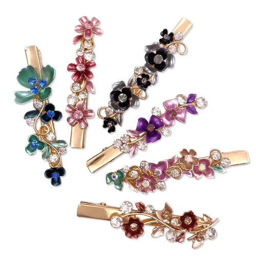 6 pinzas para el cabello de cocodrilo de metal con diseño de flores vintage coloridas, accesorios para mujeres y niñas