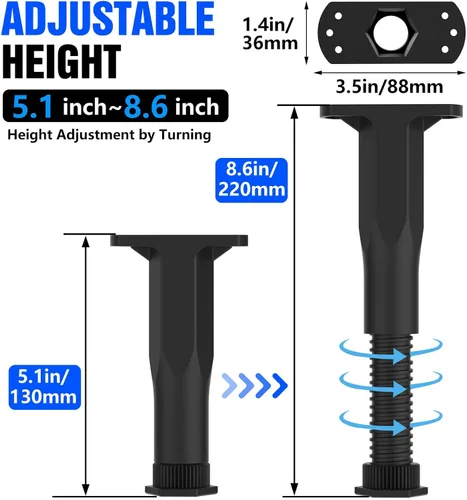 Miniatura 2 de Patas de soporte de cama de altura ajustable, soporte central telescópico resistente de 5.1 a 8.6 pulgadas para marco de cama hundido, elevador