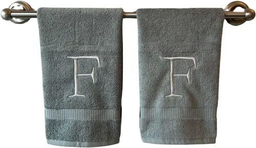 Miniatura 165 de Toalla de mano con inicial beige para baño, toalla bordada decorativa de calidad de hotel de lujo con monograma para tocador, spa, certificado