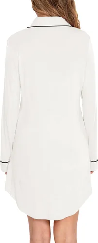 Miniatura 68 de Samring Camisón de pijama para mujer, manga corta/larga, con botones, camisón para dormir, camisón para novio, talla XXL