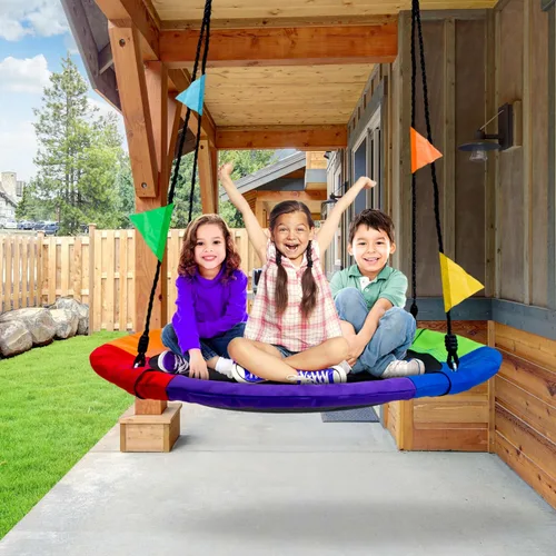 Miniatura 4 de Sorbus - Columpio de base redonda para árbol, diseño arcoíris, para interior / exterior, alfombra redonda, multiuso, incluy accesorios, para niños