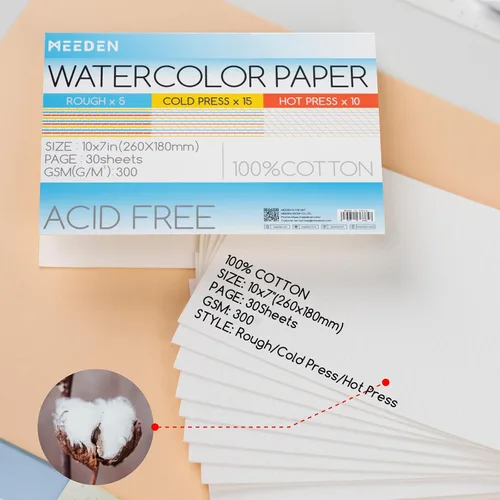 Miniatura 2 de MEEDEN Bloque de papel de acuarela – 3 texturas 100% algodón acuarela papel bloc de 30 hojas, 140 libras/300 gsm, papel de arte sin ácidos