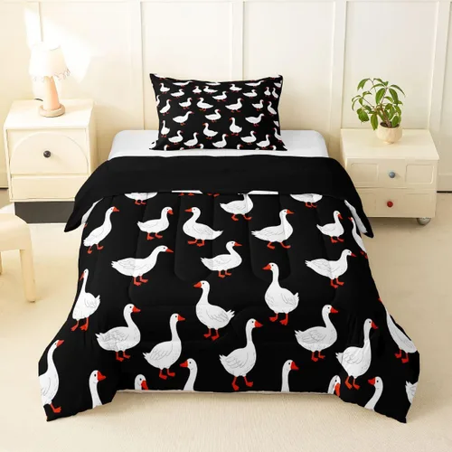 Miniatura 10 de Erosebridal Juego de ropa de cama a cuadros azul para niños, juego de cama individual con diseño de patos amarillos de dibujos animados, juego