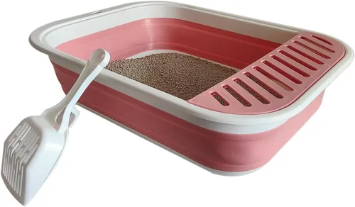Miniatura 10 de Caja de arena plegable para gatos pequeña, 14.6 x 10.6 x 4.8 pulgadas, abierta, impermeable, de entrada baja, bandeja para orinal para gatitos