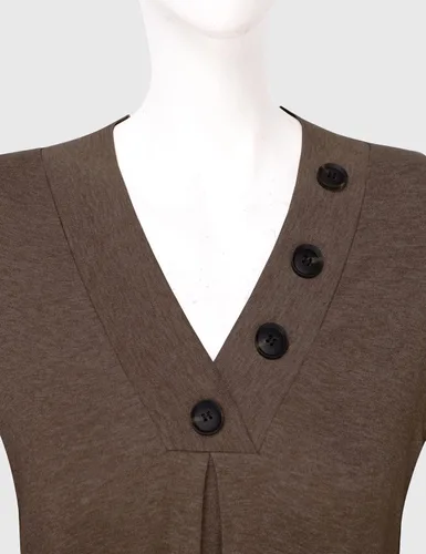 Miniatura 4 de Messic Blusa plisada de manga larga con cuello en V y botones para mujer