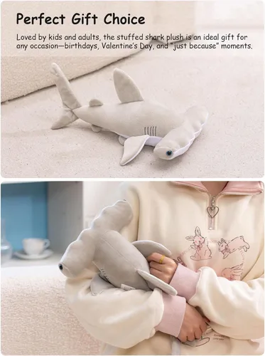 Miniatura 8 de Lindo juguete de peluche de tiburón martillo, adorable animal de mar de peluche de tiburón suave de 12 pulgadas para niños, esponjoso, regalo