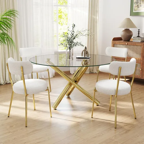 Miniatura 17 de Juego de mesa de comedor redonda de cristal negro para 2, juego de mesa de cocina pequeña y moderna de 36 pulgadas con 2 sillas de comedor tapizadas