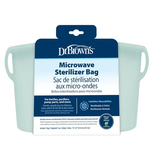Bolsa de esterilización de microondas a vapor Dr. Brown's para biberones, piezas de bomba de pecho y otros accesorios para niños, 100% silicona,