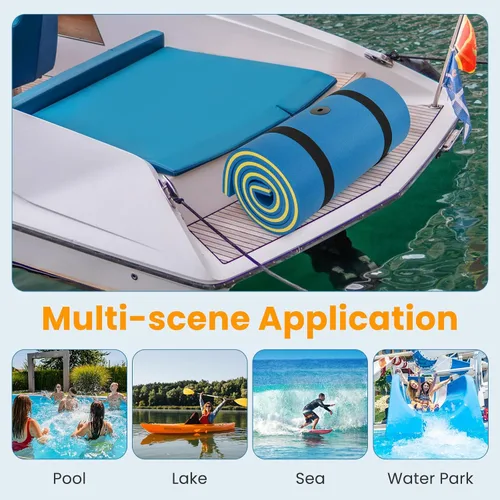 Miniatura 9 de GYMAX Alfombrilla de agua flotante, hamaca gruesa de espuma de natación con diseño de almohada rodante, colchón portátil de balsa de agua de 3 capas