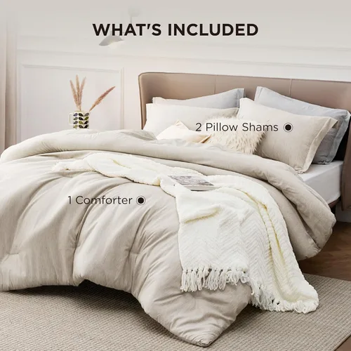 Miniatura 49 de Bedsure Juego de edredón Twin/Twin XL, ropa de cama suave beige para todas las estaciones, juego de cama teñido catiónico, 2 piezas, 1 edredón