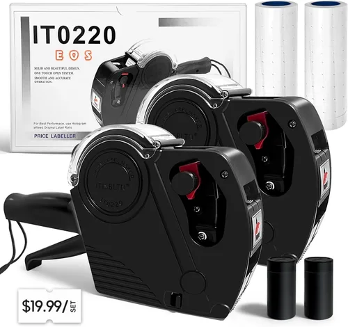 MX-5500 - Pistola de precios de 1 línea de 8 dígitos con 10,000 etiquetas blancas, paquete de 2 etiquetas precargadas y pistola de precio de tinta